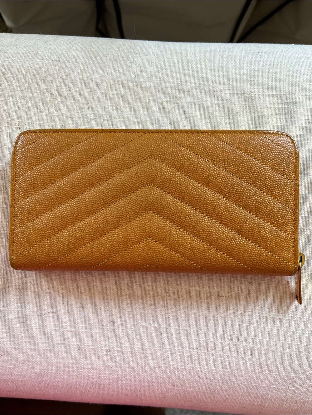Saint Laurent Quilted Zip Wallet in Mustard Yellow with Gold YSL Logo - Picture 2 of 10